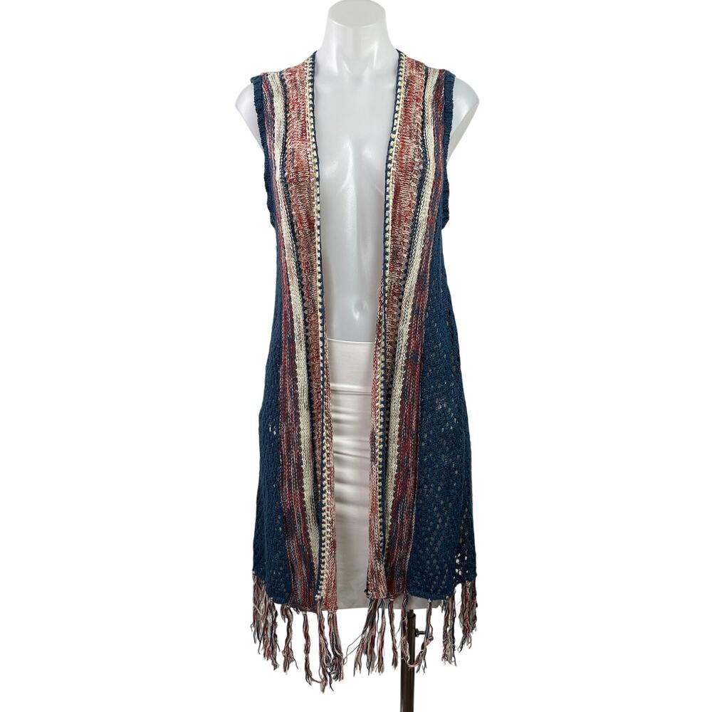 American Rag Cie Multicolor Sleeveless Open Front Fringe Cardigan Sweater Vest S